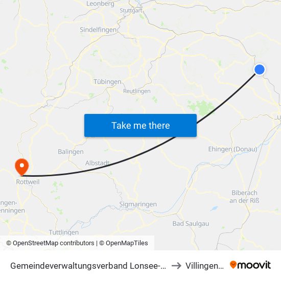 Gemeindeverwaltungsverband Lonsee-Amstetten to Villingendorf map