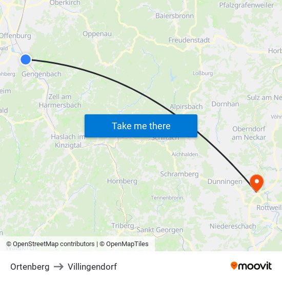 Ortenberg to Villingendorf map