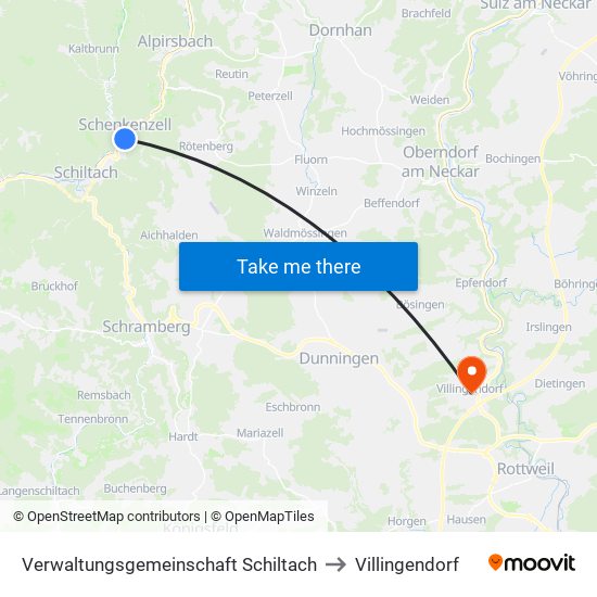 Verwaltungsgemeinschaft Schiltach to Villingendorf map