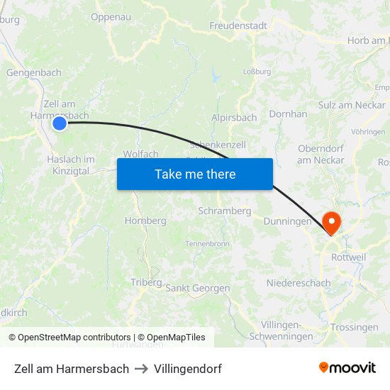 Zell am Harmersbach to Villingendorf map