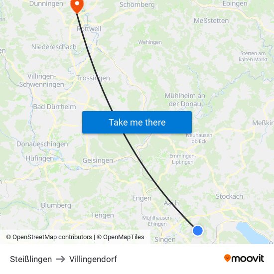 Steißlingen to Villingendorf map