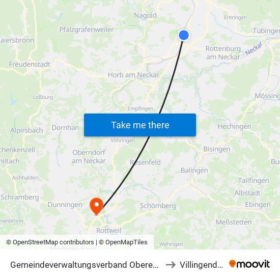 Gemeindeverwaltungsverband Oberes Gäu to Villingendorf map