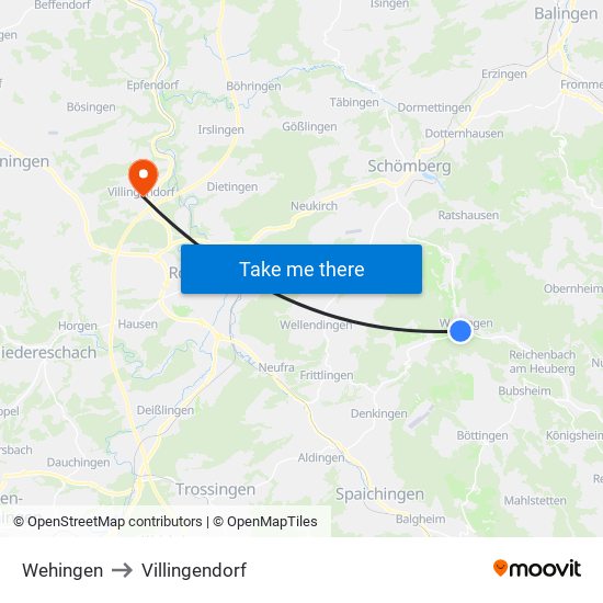 Wehingen to Villingendorf map