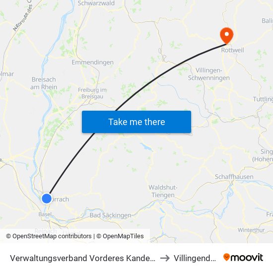 Verwaltungsverband Vorderes Kandertal to Villingendorf map