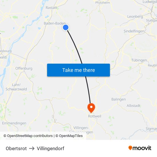 Obertsrot to Villingendorf map