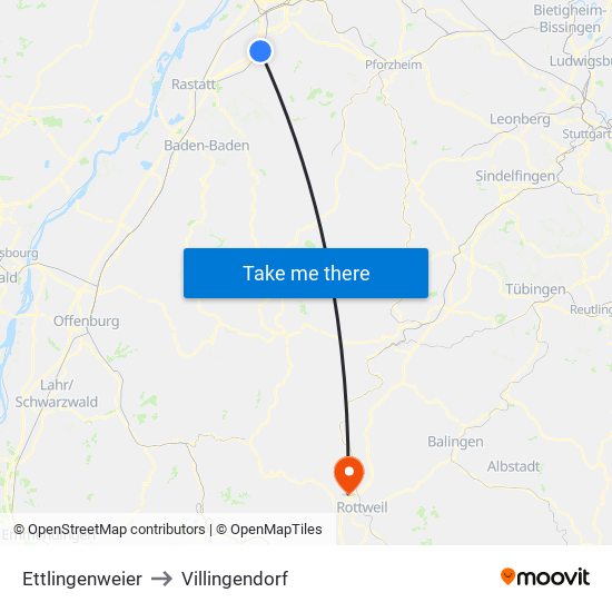 Ettlingenweier to Villingendorf map