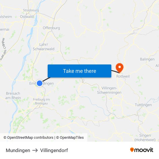 Mundingen to Villingendorf map