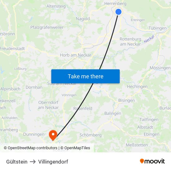 Gültstein to Villingendorf map