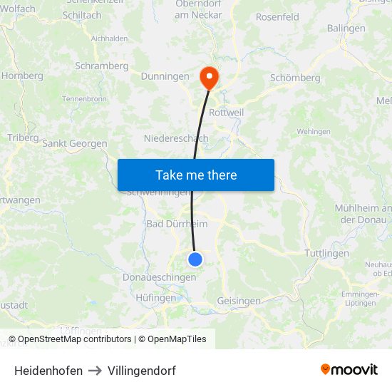 Heidenhofen to Villingendorf map