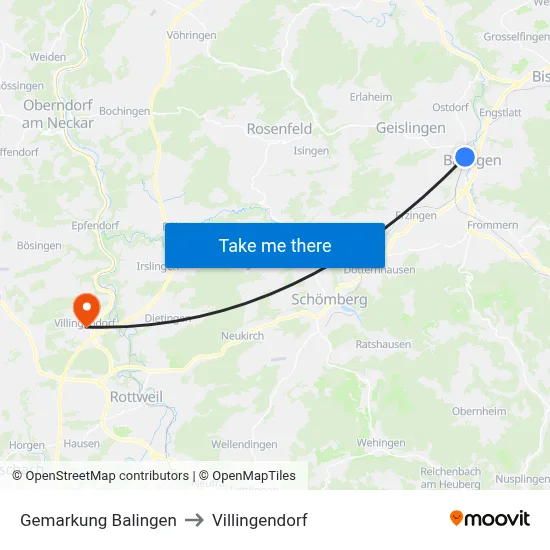 Gemarkung Balingen to Villingendorf map