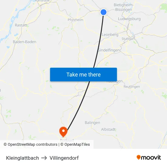 Kleinglattbach to Villingendorf map