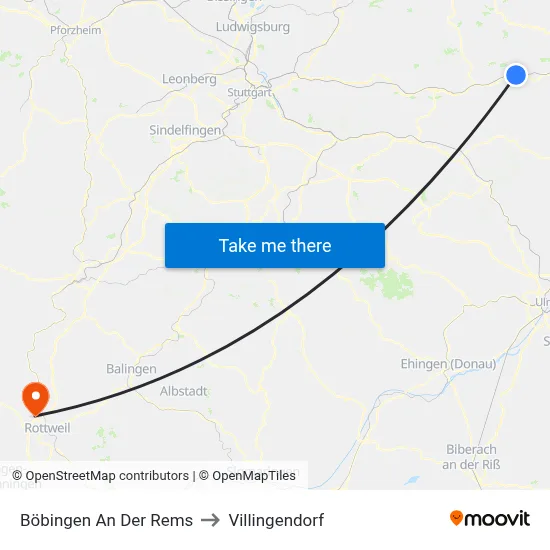 Böbingen An Der Rems to Villingendorf map