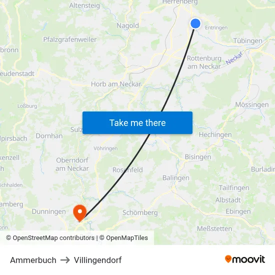 Ammerbuch to Villingendorf map