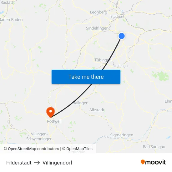 Filderstadt to Villingendorf map
