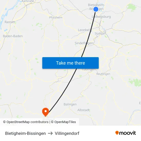 Bietigheim-Bissingen to Villingendorf map