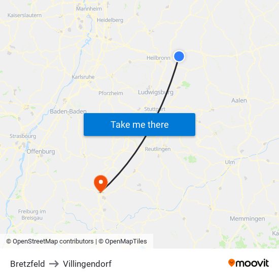 Bretzfeld to Villingendorf map