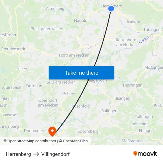 Herrenberg to Villingendorf map