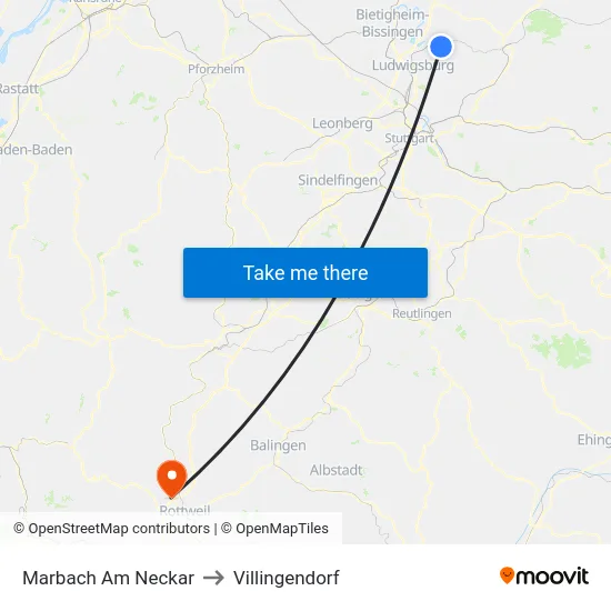 Marbach Am Neckar to Villingendorf map