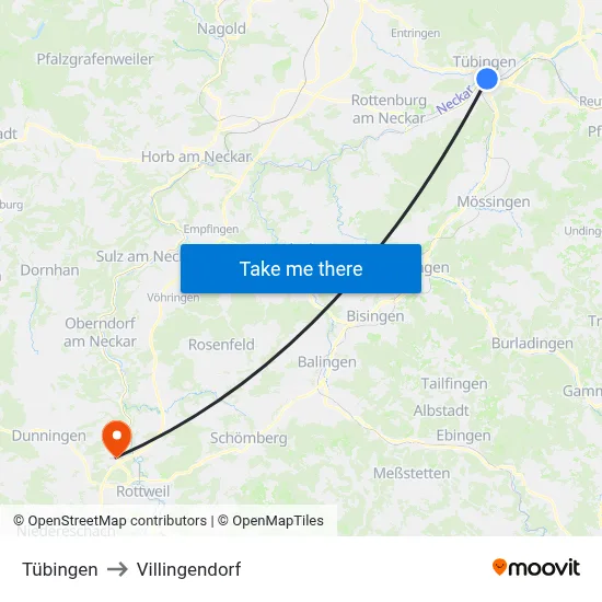 Tübingen to Villingendorf map