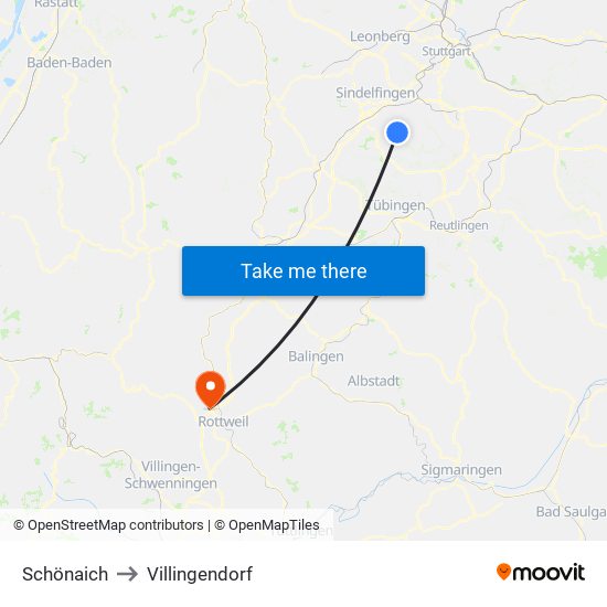 Schönaich to Villingendorf map