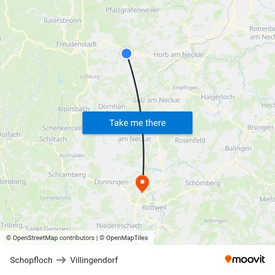 Schopfloch to Villingendorf map