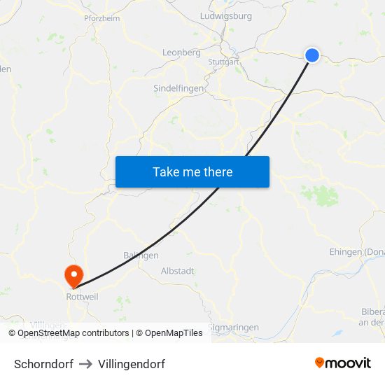 Schorndorf to Villingendorf map