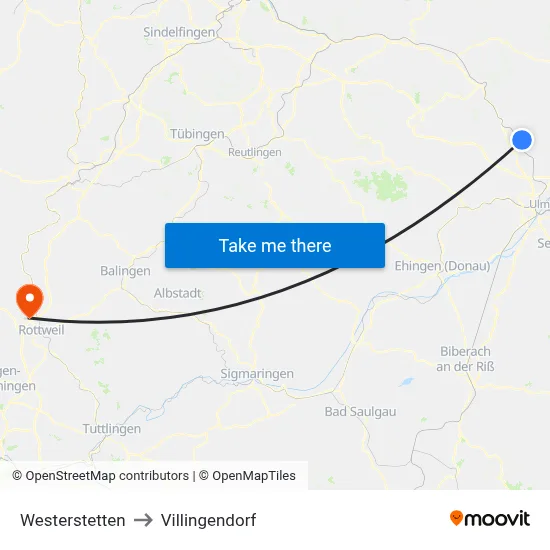 Westerstetten to Villingendorf map
