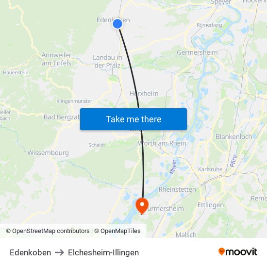 Edenkoben to Elchesheim-Illingen map