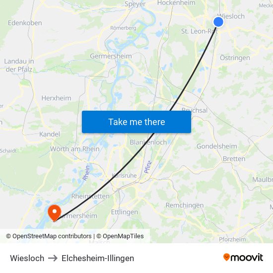 Wiesloch to Elchesheim-Illingen map