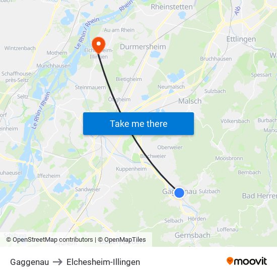 Gaggenau to Elchesheim-Illingen map