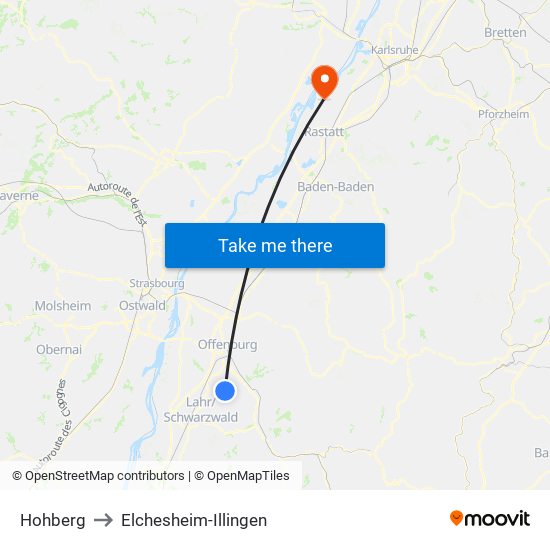 Hohberg to Elchesheim-Illingen map