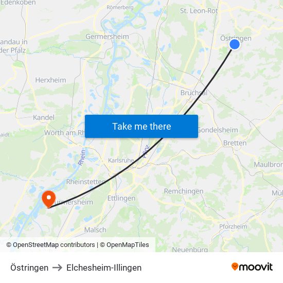 Östringen to Elchesheim-Illingen map