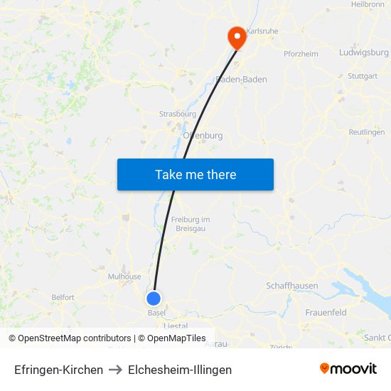 Efringen-Kirchen to Elchesheim-Illingen map