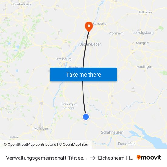 Verwaltungsgemeinschaft Titisee-Neustadt to Elchesheim-Illingen map