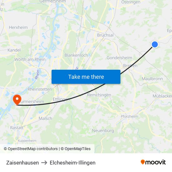 Zaisenhausen to Elchesheim-Illingen map