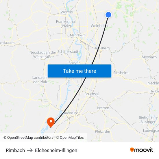 Rimbach to Elchesheim-Illingen map