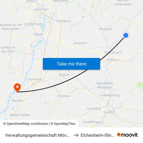 Verwaltungsgemeinschaft Möckmühl to Elchesheim-Illingen map