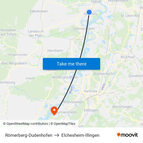 Römerberg-Dudenhofen to Elchesheim-Illingen map