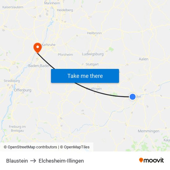 Blaustein to Elchesheim-Illingen map