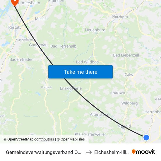 Gemeindeverwaltungsverband Oberes Gäu to Elchesheim-Illingen map