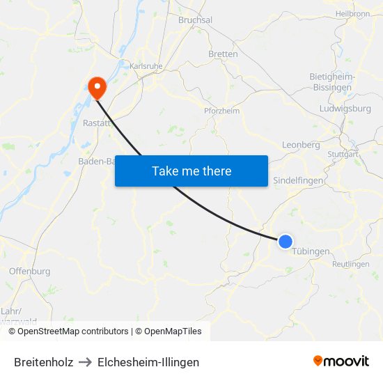 Breitenholz to Elchesheim-Illingen map