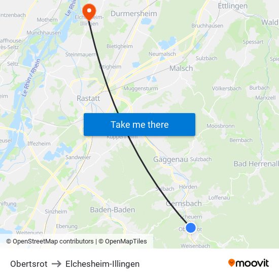 Obertsrot to Elchesheim-Illingen map