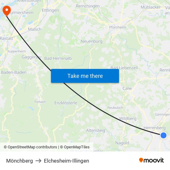 Mönchberg to Elchesheim-Illingen map