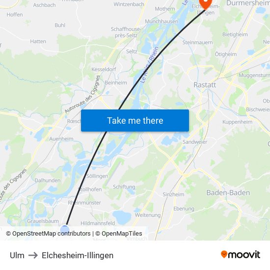 Ulm to Elchesheim-Illingen map