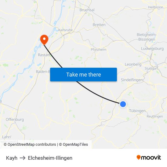 Kayh to Elchesheim-Illingen map