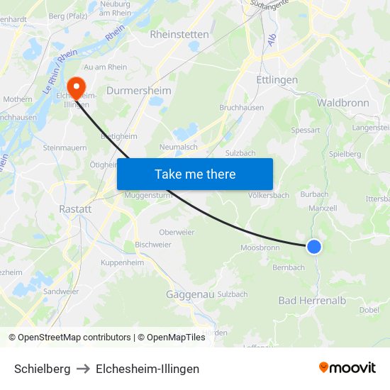 Schielberg to Elchesheim-Illingen map