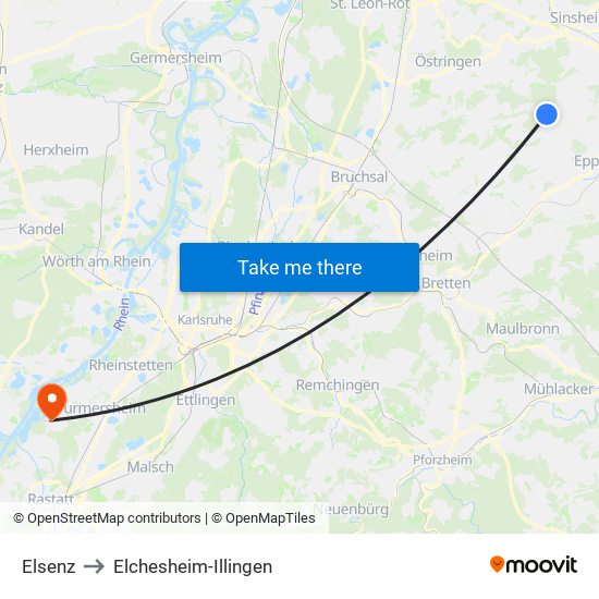 Elsenz to Elchesheim-Illingen map