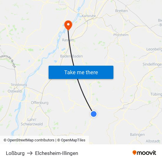 Loßburg to Elchesheim-Illingen map