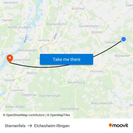 Sternenfels to Elchesheim-Illingen map