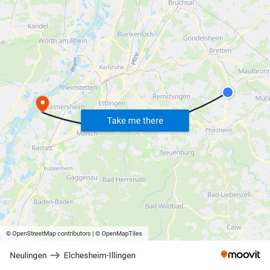 Neulingen to Elchesheim-Illingen map